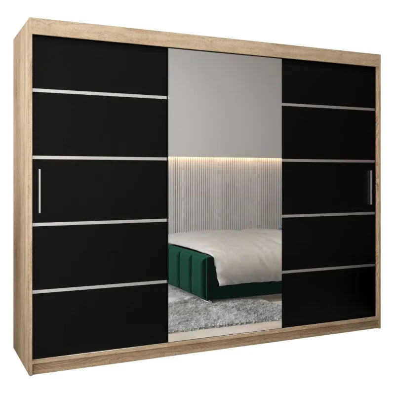 250 cm de large Armoire à portes coulissantes avec 3 portes | 10 casiers | 2 tringles à vêtements | Couleur: Chêne Sonoma Abbildung