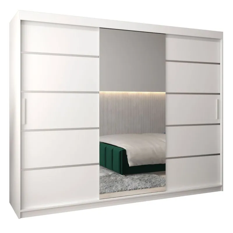 250 cm de large Armoire à portes coulissantes avec 3 portes | 10 casiers | 2 tringles à vêtements | Couleur: Blanc Abbildung