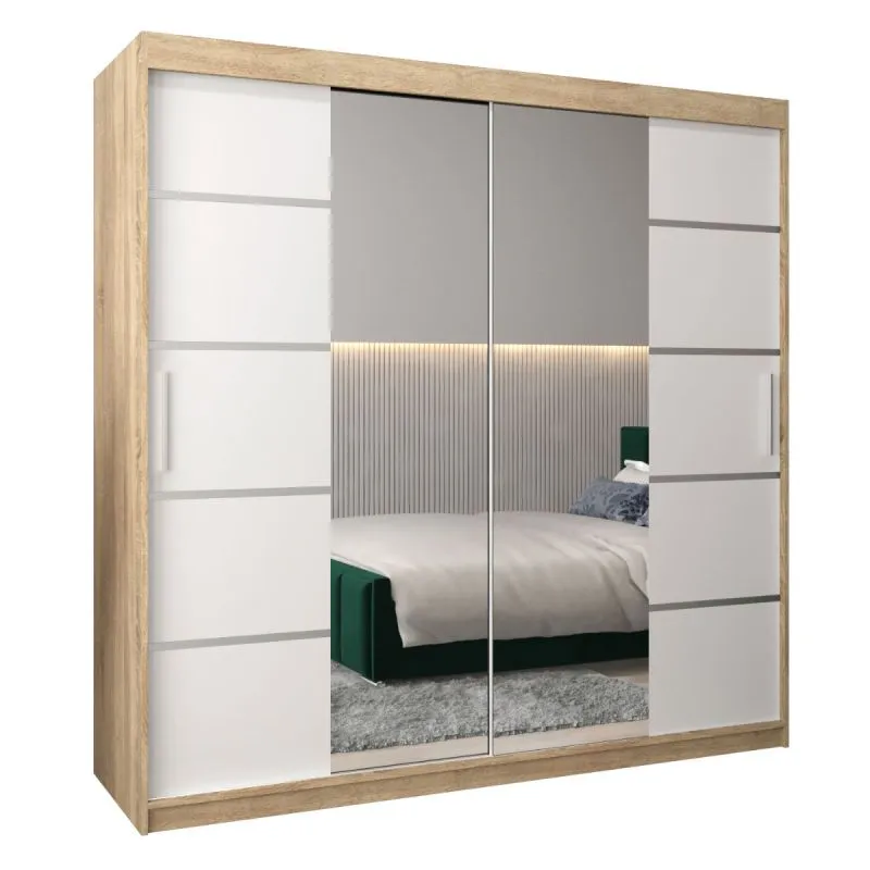 200 cm de large Armoire à portes coulissantes avec 10 casiers et 2 portes | Couleur: Chêne Sonoma  / Blanc | Laminée Abbildung