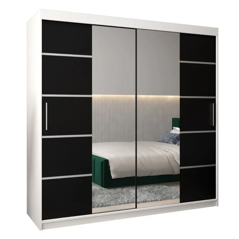 200 cm de large Armoire à portes coulissantes avec 2 portes | 10 casiers | 2 tringles à vêtements | Couleur: Blanc / Noir Abbildung