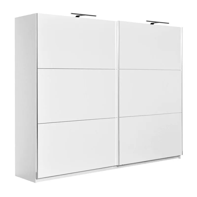Grande Armoire | 2 portes coulissantes | 3 tiroirs | 10 casiers | avec 2 tringles à vêtements | 269 cm de large | Couleur: Blanc Abbildung