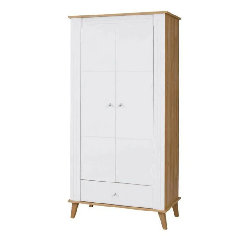 Armoire | 2 portes battantes | 1 tiroir | 1 casier | avec tringle à vêtements | 94 cm de large | Couleur: Chêne / Blanc Abbildung