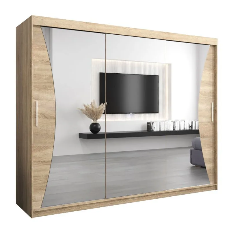 250 cm de large Armoire à portes coulissantes avec 10 casiers et 3 portes | Couleur: Chêne Sonoma  | Laminée Abbildung