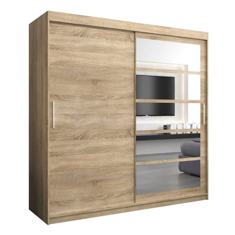 200 cm de large Armoire à portes coulissantes avec 2 portes | 10 casiers | 2 tringles à vêtements | Couleur: Chêne Sonoma  Abbildung