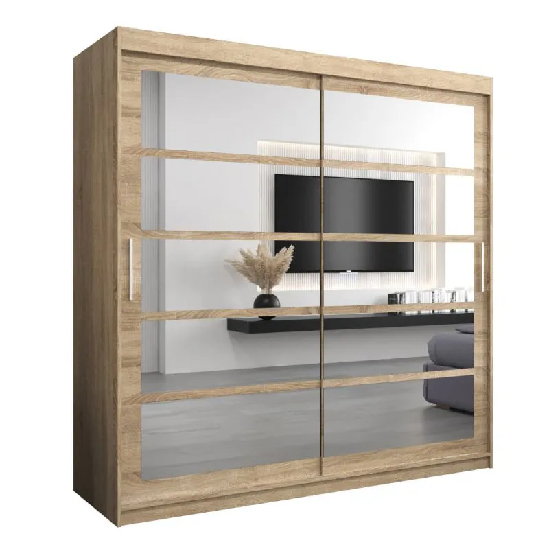 200 cm de large Armoire à portes coulissantes avec 2 portes | 10 casiers | 2 tringles à vêtements | Couleur: Chêne Sonoma  Abbildung