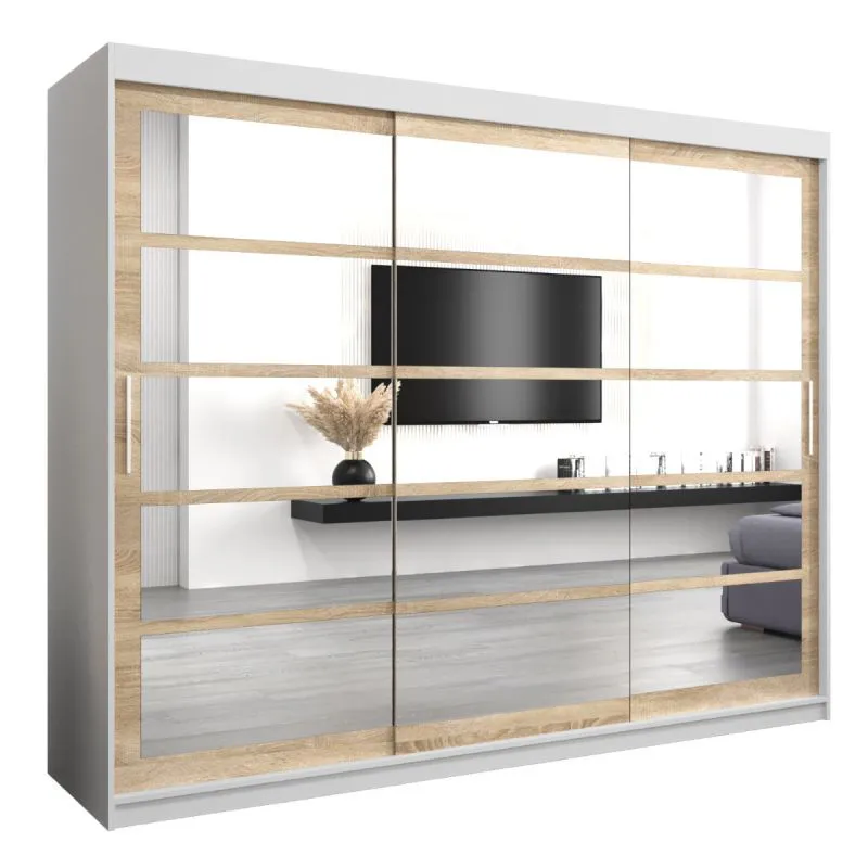 250 cm de large Armoire à portes coulissantes avec 3 portes | 10 casiers | 2 tringles à vêtements | Couleur: Chêne Sonoma / Blanc Abbildung