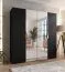 Armoire à portes battantes / Couleur : Noir / 2 portes miroir / Poignées : Or / 2 compartiments / 2 tringles à vêtements / Dimensions : 200 x 52 x 202 cm / Fonction Soft-Close