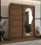 Armoire à portes coulissantes / Couleur : Noyer / 1,5 mètre de large / Rails en aluminium / Une porte miroir / Penderie / Cinq casiers / Deux tringles à vêtements