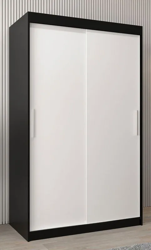 120 cm de large Armoire à portes coulissantes avec 2 portes | 5 casiers | 2 tringles à vêtements | Couleur: Blanc / Noir Abbildung