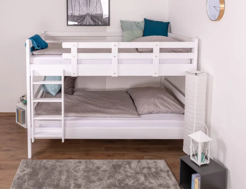Lits superposés pour adultes "Easy Premium Line" K24/n, tête et pied de lit droits, hêtre massif laqué blanc - Couchage : 120 x 200 cm, convertibles
