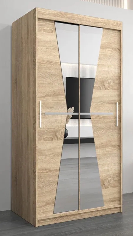 Armoire à portes coulissantes avec miroir Naranco 01 | Chêne Sonoma | 200 x 100 x 62 cm