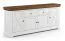 Commode Gimone 04 avec 85 x 200 x 41 cm, pin finlandais, 2 tiroirs, 4 portes en bois, blanc / tabacco, classique, 3 étagères, 6 compartiments, Soft Close