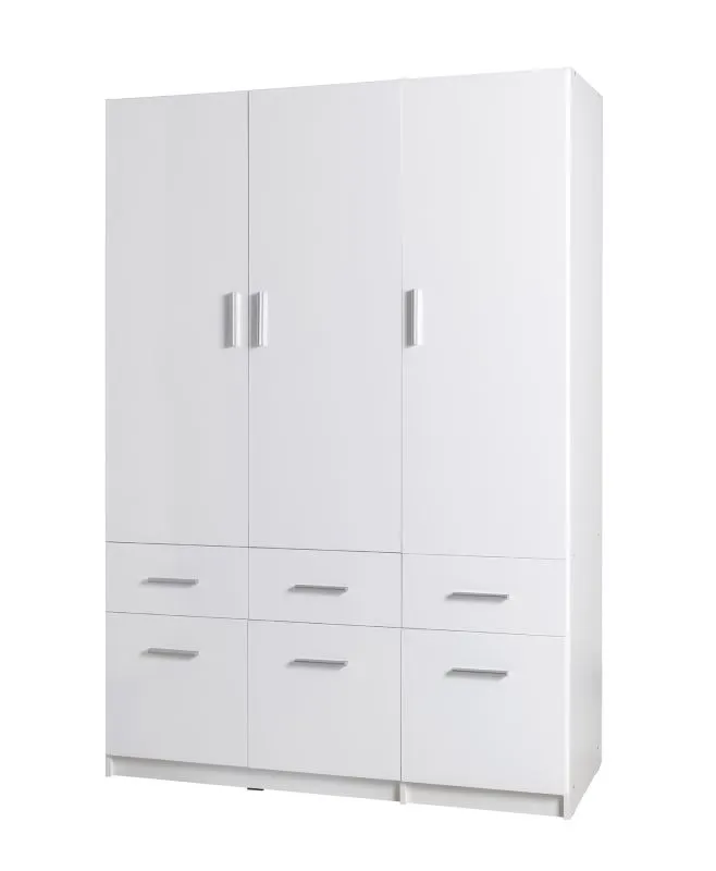 Armoire penderie Messini 04 | Blanc & Blanc brillant | 198 x 136 x 54 cm | Design moderne