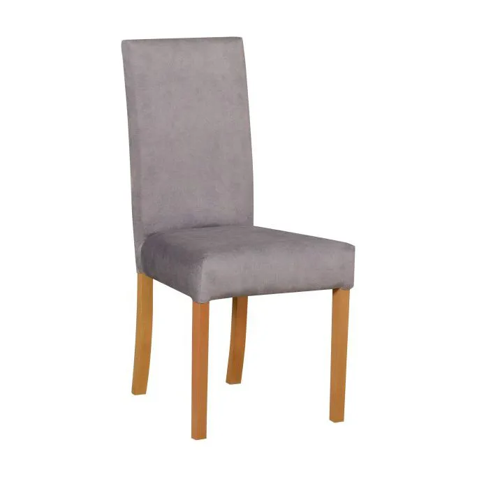 Chaise de salle à manger Rujen rembourrée avec de la mousse T-25, tissu de couleur grise, construction en hêtre aspect chêne de Grandson, matériaux de haute qualité