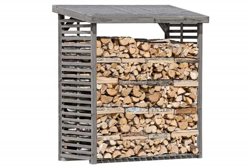 Abri pour bois de cheminée 04 sans panneau arrière, Couleur : Gris - en bois de pin - Dimensions : 208 x 75 x 200 cm (L x l x h)