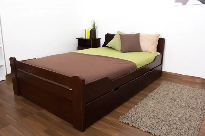 Lit simple / lit d'appoint "Easy Premium Line" K4 avec 2 tiroirs et 1 panneau de recouvrement, 120 x 200 cm hêtre massif brun foncé