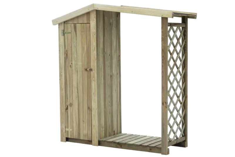 Abri pour bois de cheminée avec armoire - Dimensions : 160 x 56 x 180 cm (L x l x h) 