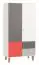 Chambre d'adolescents - armoire à portes battantes / armoire Syrina 04, couleur : blanc / gris / rouge - Dimensions : 202 x 104 x 55 cm (h x l x p)