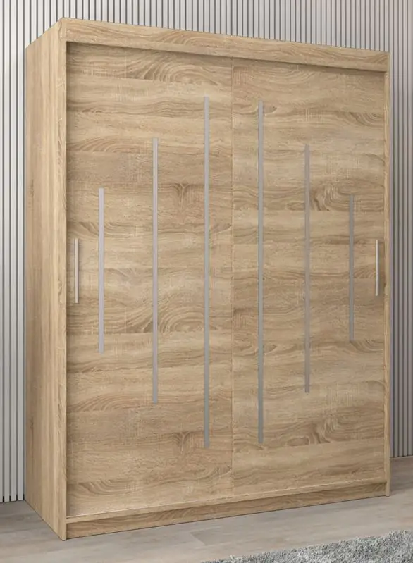 Armoire à portes coulissantes / Penderie Pilatus 03, Couleur : Chêne de Sonoma - Dimensions : 200 x 150 x 62 cm (H x L x P)