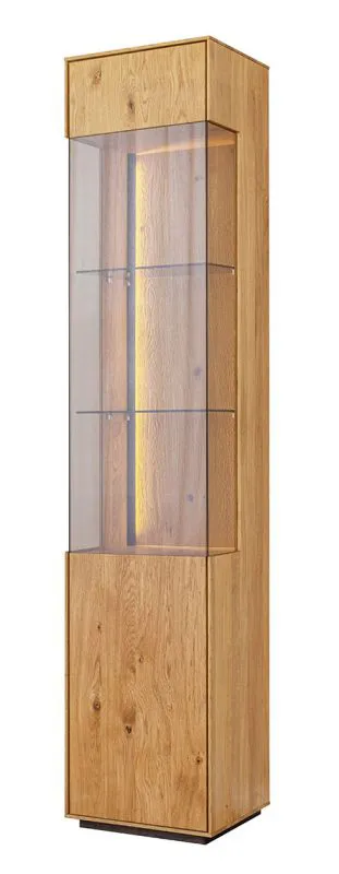 Vitrine Sienne 02 | 205 x 43 x 37 cm | Ouverture à droite | Chêne sauvage huilé brossé | LED intégrée | 1 porte, 5 étagères