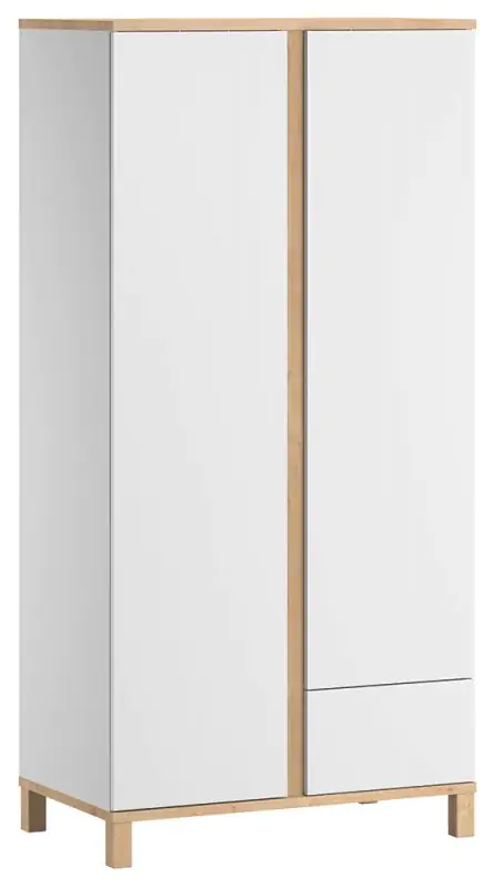 Armoire à portes battantes / armoire Lijan 08, couleur : blanc / chêne - Dimensions : 184 x 90 x 53 cm (H x L x P)