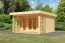 Abri de jardin avec charge de neige de 185 kg/m² en bois, plancher inclus, épicéa naturel, épaisseur de paroi 38 mm, terrasse avec protection visuelle, toit à une pente, 3,93 × 3,93 m