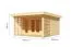Abri de jardin avec charge de neige de 185 kg/m² en bois, plancher inclus, épicéa naturel, épaisseur de paroi 38 mm, terrasse avec protection visuelle, toit à une pente, 3,93 × 3,93 m