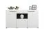 Salon lumineux complet - Ensemble B Idos, 6 pièces, Couleur : Blanc / Blanc brillant / Noir, avec verre Parsol, deux vitrines, une commode, un meuble TV, une table basse et une tablette murale