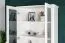 Vitrine sobre en pin massif Junco 39, en blanc, 195 x 84 x 42 cm, avec 3 tiroirs et 5 compartiments, montage simple et rapide, durable, robuste