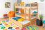 Lits superposés / Lit à étage 90 x 200 cm pour enfants "Easy Premium Line" K17/n avec couchette et 2 caches, hêtre massif laqué naturel, divisible