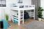 Lit mezzanine 140 x 200 cm "Easy Premium Line" K23/n, hêtre massif laqué blanc, convertible en lit simple, sommier à lattes inclus