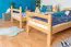 Lits superposés / Lit d'enfant / Lit superposé avec toboggan, 80 x 190 cm, en bois massif de hêtre verni naturel, convertible en deux lits simples, "Easy Premium Line" K25/n