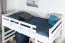 Lit mezzanine pour adolescents 120 x 190 cm | Bois massif: Hêtre | Laqué Blanc | convertible en lit simple | Qualité premium | incl. sommier à lattes Abbildung