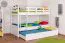 90 x 200 cm Lit superposé d'adolescent avec coffre de lit comme 3ème surface de couchage | Bois massif: Hêtre | Laqué Blanc | convertible en 2 lits simples | Coffre de lit comme espace de rangement ou de couchage | Incl. Sommier à lattes déroulable Abbildung
