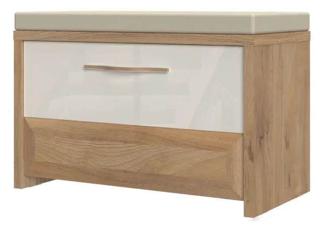 Banc avec espace de rangement / meuble à chaussures Gataivai 17, couleur : Beige brillant / Noyer - 48 x 70 x 36 cm (H x L x P)