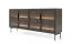 Commode avec éclairage LED Chaabane 02 / Couleur : Chêne Dunin / Noir / Façade en verre brun / quatre portes / Dimensions : 82,5 x 181 x 39 cm / Poignées & Pieds : Métal