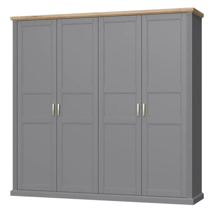 Armoire à portes battantes / penderie Lotofaga 16, Couleur : Gris / Noyer - 227 x 236 x 59 cm (H x L x P)