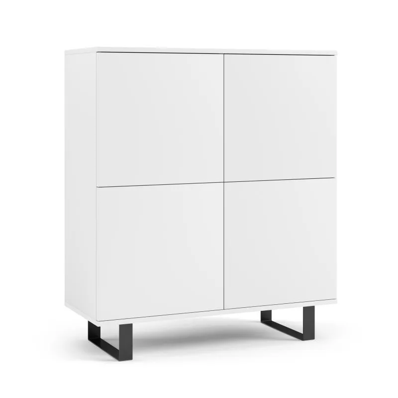 Commode claire avec quatre portes Zapopan 94, huit compartiments, Couleur : Blanc, dimensions : 114 x 100 x 40 cm, Fonction push-to-open, design moderne et simple