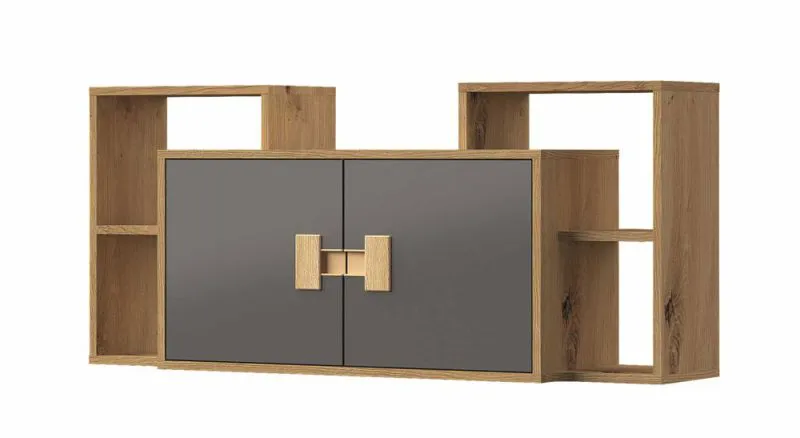 Chambre de jeunes - Armoire suspendue Garian 12, Couleur : Chêne / Gris - Dimensions : 53 x 120 x 32 cm (H x L x P)