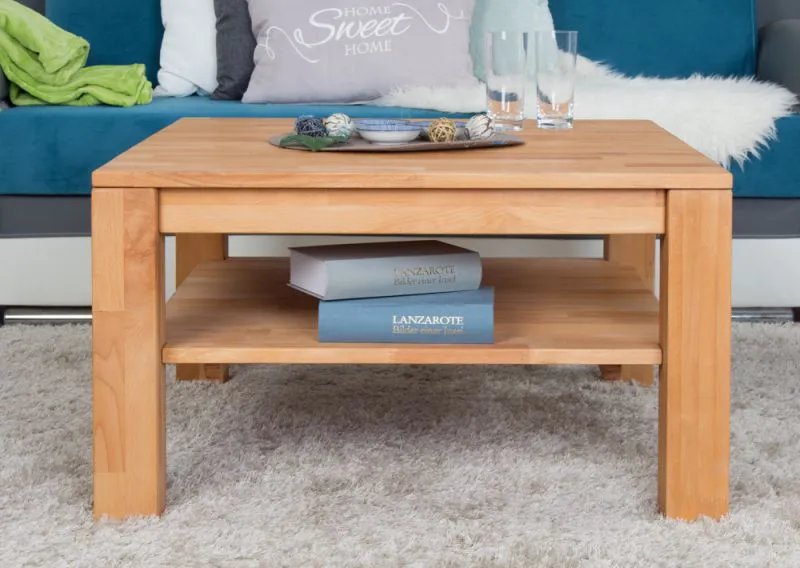Table basse Wooden Nature 122 en bois de coeur de hêtre massif - 80 x 80 x 45 cm (L x P x H)