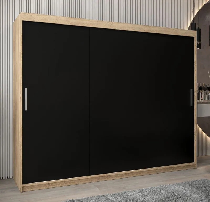Armoire-penderie à portes coulissantes Bisaurin 6A | Chêne Sonoma & Noir | 200 x 250 x 62 cm | Rangement spacieux