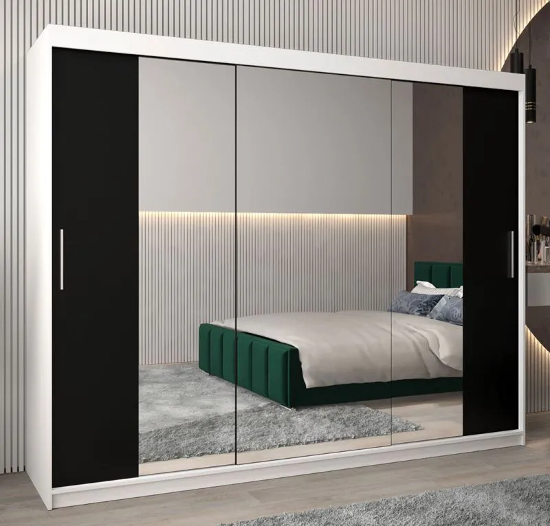 250 cm de large Armoire avec 10 casiers et 3 portes | Couleur: Blanc / Noir Abbildung