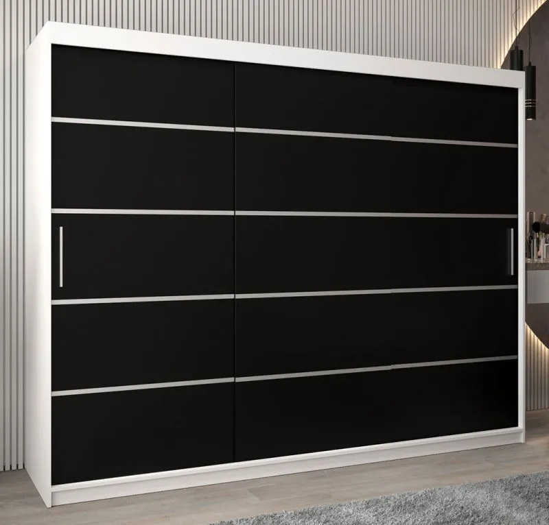 Grande 250 cm de large Armoire avec 10 casiers et 3 portes | Couleur: Blanc / Noir Abbildung