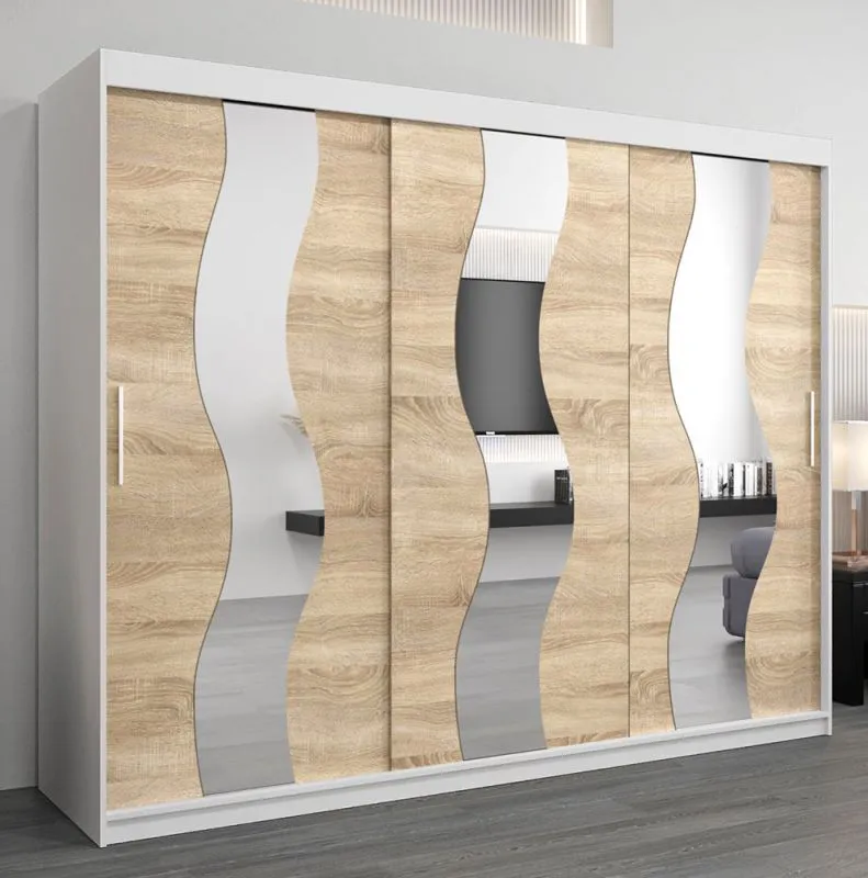 Grande 250 cm de large Armoire avec 10 casiers et 3 portes | Couleur: Chêne Sonoma / Blanc Abbildung