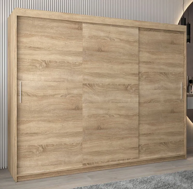 Armoire à portes coulissantes / Penderie Bisaurin 6A, Couleur : Chêne de Sonoma - Dimensions : 200 x 250 x 62 cm ( H x L x P)