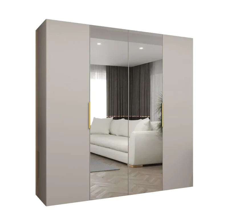 Armoire penderie 2 portes miroir Korab 88 | 2 m large | Kaschmir | Poignées or | Soft-Close