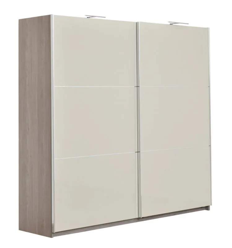 Armoire à portes coulissantes Sabadell 11 | Chêne & Beige haute brillance | 222 x 229 x 64 cm | Rangement optimisé