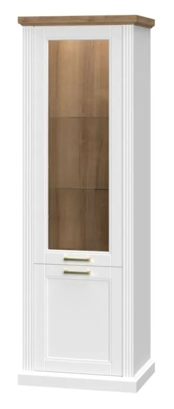 Vitrine Lotofaga 09, Couleur : Blanc / Noyer - 200 x 66 x 48 cm (H x L x P)