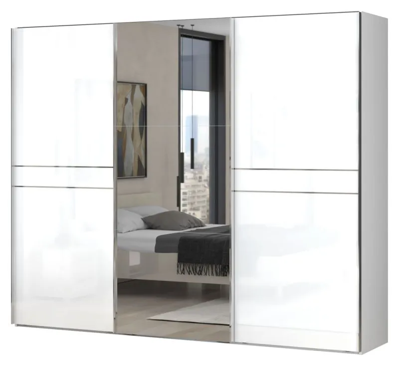 Armoire portes coulissantes Siumu 10 | Blanc & Blanc brillant | 224 x 272 x 61 cm | Design moderne & espace optimisé