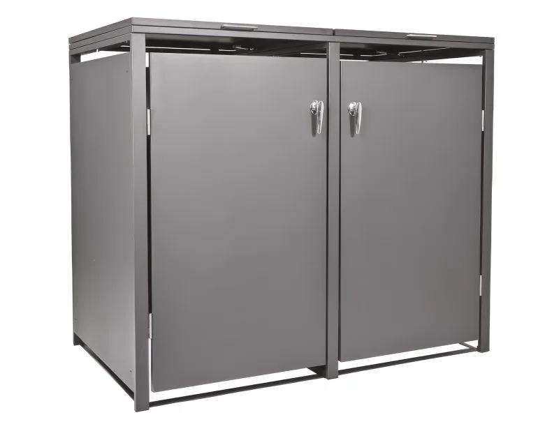 Abri pour poubelles 2-volets - Couleur: gris aluminium, Largeur: 132 cm, Hauteur: 116 cm, Profondeur: 80 cm
